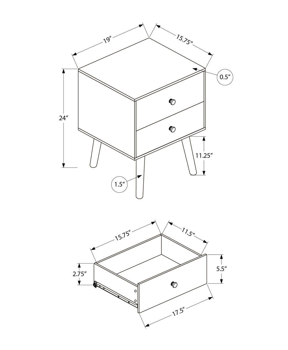 Monarch Specialties Accent Table - Modern Chic Design with Storage Drawers, Perfect for Bedrooms and Living Rooms! GREY,BLACK 19 L x 15.75 W x 24 H 