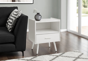 Monarch Specialties Accent Table - Modern Storage Side Table with Drawer and Open Shelf for Stylish Living Room Decor WHITE 19 L x 15.75 W x 24 H 