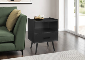 Monarch Specialties Accent Table - Modern Storage Side Table with Drawer and Open Shelf for Stylish Living Room Decor BLACK 19 L x 15.75 W x 24 H 