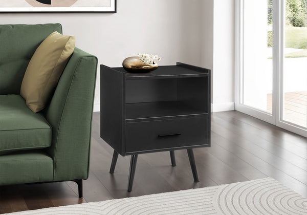 Monarch Specialties Accent Table - Modern Storage Side Table with Drawer and Open Shelf for Stylish Living Room Decor BLACK 19 L x 15.75 W x 24 H 