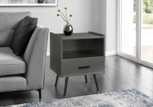 Monarch Specialties Accent Table - Modern Storage Side Table with Drawer and Open Shelf for Stylish Living Room Decor GREY,BLACK 19 L x 15.75 W x 24 H 
