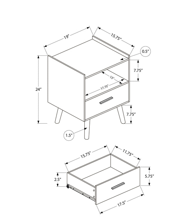 Monarch Specialties Accent Table - Modern Storage Side Table with Drawer and Open Shelf for Stylish Living Room Decor GREY,BLACK 19 L x 15.75 W x 24 H 