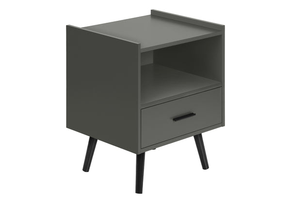 Monarch Specialties Accent Table - Modern Storage Side Table with Drawer and Open Shelf for Stylish Living Room Decor GREY,BLACK 19 L x 15.75 W x 24 H 