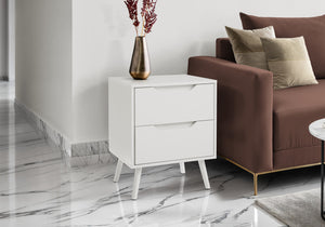 Monarch Specialties Accent Table - Stylish Mid-Century Modern Side Table with Storage Drawers for Living Room or Bedroom WHITE 19 L x 15.75 W x 24 H 