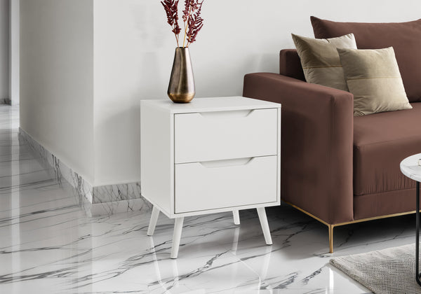 Monarch Specialties Accent Table - Stylish Mid-Century Modern Side Table with Storage Drawers for Living Room or Bedroom WHITE 19 L x 15.75 W x 24 H 