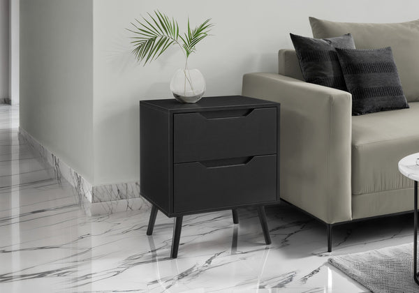 Monarch Specialties Accent Table - Stylish Mid-Century Modern Side Table with Storage Drawers for Living Room or Bedroom BLACK 19 L x 15.75 W x 24 H 
