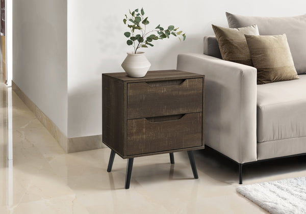 Monarch Specialties Accent Table - Stylish Mid-Century Modern Side Table with Storage Drawers for Living Room or Bedroom BROWN,BLACK 19 L x 15.75 W x 24 H 