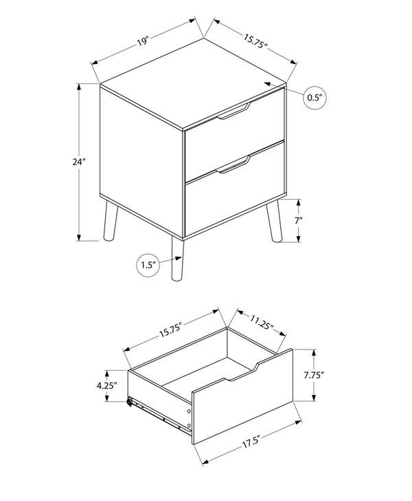 Monarch Specialties Accent Table - Stylish Mid-Century Modern Side Table with Storage Drawers for Living Room or Bedroom CREAM 19 L x 15.75 W x 24 H 