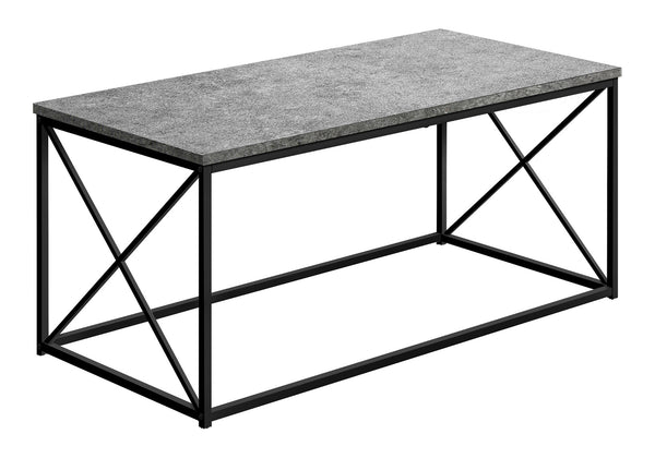 Monarch Specialties Coffee Table - Modern Grey Stone-Look Top with Black Metal X-Leg Design for Chic Living Room Decor Default Title  
