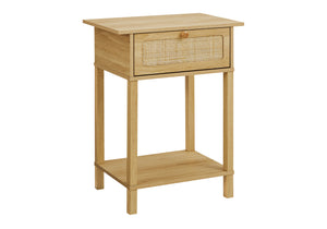 Monarch Specialties Accent Table with 2-Tier Design, Storage Drawer, and Stylish Rattan Panel for Home Decor Elegance NATURAL 18 L x 11.75 W x 23.5 H 