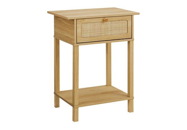 Monarch Specialties Accent Table with 2-Tier Design, Storage Drawer, and Stylish Rattan Panel for Home Decor Elegance NATURAL 18 L x 11.75 W x 23.5 H 