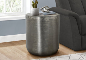 Monarch Specialties Accent Table: Stylish Drum Design for Living Room or Bedroom - Chic Metal Side Table, No Assembly Needed SILVER,GREY 20 L x 20 W x 22 H 