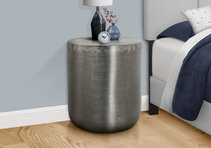 Monarch Specialties Accent Table: Stylish Drum Design for Living Room or Bedroom - Chic Metal Side Table, No Assembly Needed SILVER,GREY 20 L x 20 W x 22 H 