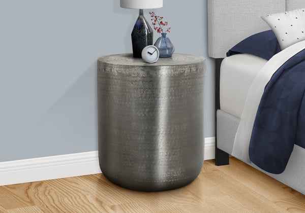Monarch Specialties Accent Table: Stylish Drum Design for Living Room or Bedroom - Chic Metal Side Table, No Assembly Needed SILVER,GREY 20 L x 20 W x 22 H 
