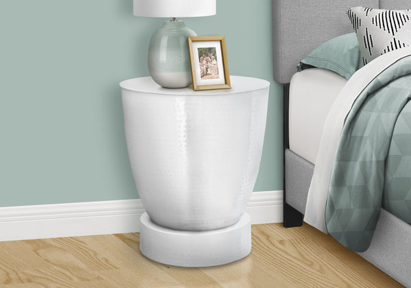 Monarch Specialties Accent Table - Stylish Drum-Shaped Design for Living Room, Bedroom, or End Table Use - Modern Decor WHITE 20 L x 20 W x 22 H 