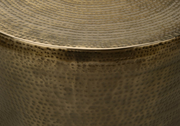 Monarch Specialties Accent Table - Stylish Hammered Metal Drum Design for Modern Living and Bedroom Spaces, No Assembly! GOLD 20 L x 20 W x 22 H 