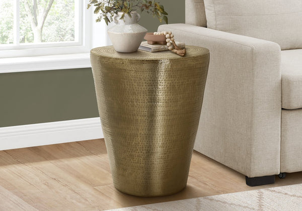 Monarch Specialties Accent Table - Stylish Hammered Metal Drum Design for Modern Living and Bedroom Spaces, No Assembly! GOLD 20 L x 20 W x 22 H 