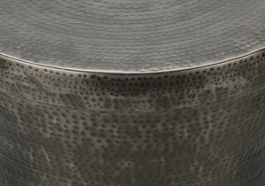 Monarch Specialties Accent Table - Stylish Hammered Metal Drum Design for Modern Living and Bedroom Spaces, No Assembly! SILVER,GREY 20 L x 20 W x 22 H 