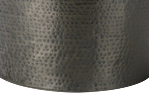 Monarch Specialties Accent Table - Stylish Hammered Metal Drum Design for Modern Living and Bedroom Spaces, No Assembly! SILVER,GREY 20 L x 20 W x 22 H 