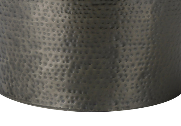 Monarch Specialties Accent Table - Stylish Hammered Metal Drum Design for Modern Living and Bedroom Spaces, No Assembly! SILVER,GREY 20 L x 20 W x 22 H 