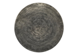 Monarch Specialties Accent Table - Stylish Hammered Metal Drum Design for Modern Living and Bedroom Spaces, No Assembly! SILVER,GREY 20 L x 20 W x 22 H 