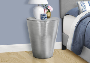 Monarch Specialties Accent Table - Stylish Hammered Metal Drum Design for Modern Living and Bedroom Spaces, No Assembly! CHROME 20 L x 20 W x 22 H 