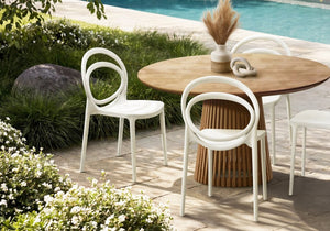 Monarch Specialties Outdoor Stackable Resin Dining Chairs Set of 4 Sculpted Modern Patio Seating White I 4005