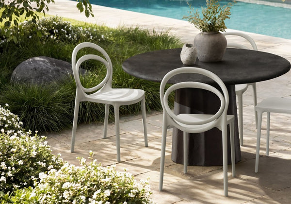 Monarch Specialties Outdoor Stackable Resin Dining Chairs Set of 4 Sculpted Modern Patio Seating Grey I 4006