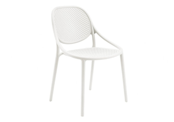 Monarch Specialties Outdoor Stacking Resin Armchair Set of 4 Perforated Shell Modern Patio Dining White I 4015