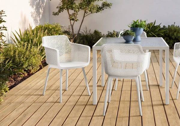 Monarch Specialties Outdoor Perforated Resin Patio Dining Chairs Set of 4 Weather Resistant Modern Design White I 4025