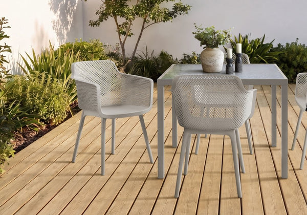 Monarch Specialties Outdoor Perforated Resin Patio Dining Chairs Set of 4 Weather Resistant Modern Design Grey I 4026