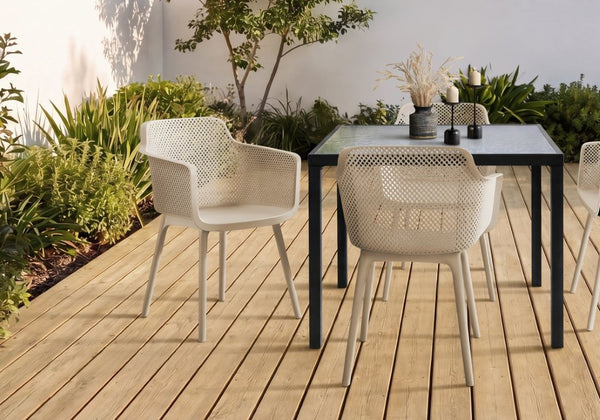 Monarch Specialties Outdoor Perforated Resin Patio Dining Chairs Set of 4 Weather Resistant Modern Design Taupe I 4027