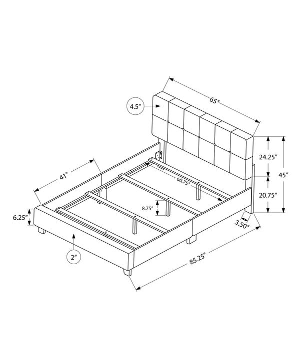 Monarch Specialties Bed, Queen Size Upholstered Platform Frame in Beige Linen with Black Wood Legs for Small Spaces Default Title  