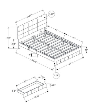 Monarch Specialties Bed, Bed Queen Platform with Tufted Linen Headboard and Three Storage Drawers for Bedroom Grey I 5900Q