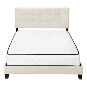 Monarch Specialties Bed, Queen Size Upholstered Platform Frame with Beige Linen Look & Sturdy Black Wood Legs Default Title  