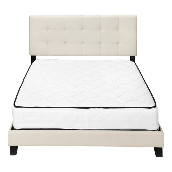 Monarch Specialties Bed, Queen Size Upholstered Platform Frame with Beige Linen Look & Sturdy Black Wood Legs Default Title  