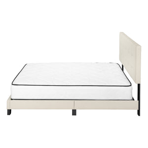 Monarch Specialties Bed, Queen Size Upholstered Platform Frame with Beige Linen Look & Sturdy Black Wood Legs Default Title  