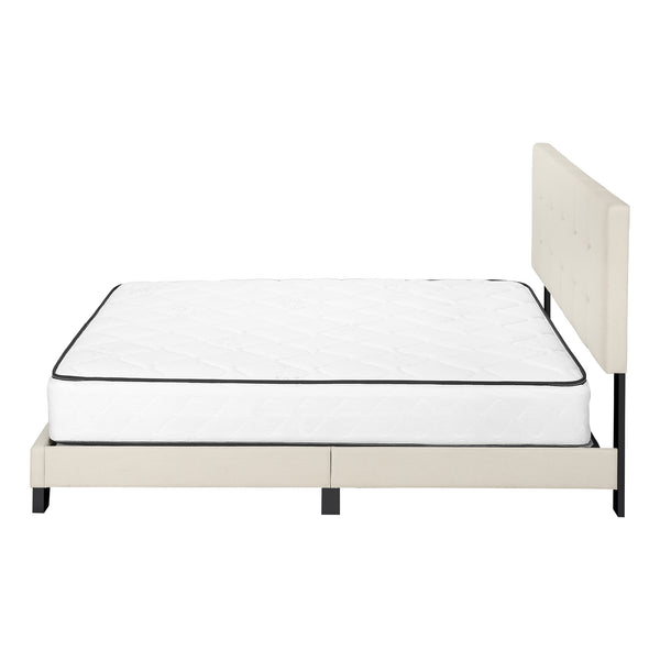 Monarch Specialties Bed, Queen Size Upholstered Platform Frame with Beige Linen Look & Sturdy Black Wood Legs Default Title  