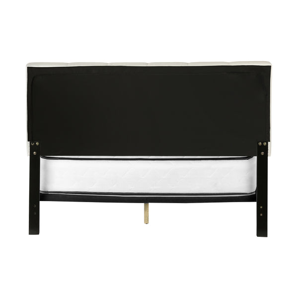 Monarch Specialties Bed, Queen Size Upholstered Platform Frame with Beige Linen Look & Sturdy Black Wood Legs Default Title  