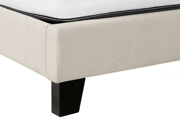 Monarch Specialties Bed, Queen Size Upholstered Platform Frame with Beige Linen Look & Sturdy Black Wood Legs Default Title  