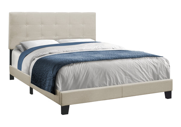 Monarch Specialties Bed, Queen Size Upholstered Platform Frame with Beige Linen Look & Sturdy Black Wood Legs Default Title  