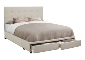 Monarch Specialties Bed, Upholstered Platform with Storage Drawers - Stylish Contemporary Design for Modern Bedrooms BEIGE 84 L x 64 W x 46.25 H 