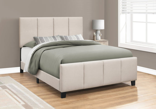 Monarch Specialties Bed, Upholstered Platform with Storage Drawers - Stylish Contemporary Design for Modern Bedrooms BEIGE,BLACK 88 L x 64.25 W x 50 H 