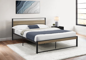 Monarch Specialties Bed, Contemporary Queen Size Platform Frame with Metal Slats and Elegant Wood Accents for Style BLACK,DARK TAUPE 84 L x 62.75 W x 35 H 