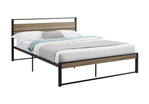 Monarch Specialties Bed, Contemporary Queen Size Platform Frame with Metal Slats and Elegant Wood Accents for Style BLACK,DARK TAUPE 84 L x 62.75 W x 35 H 