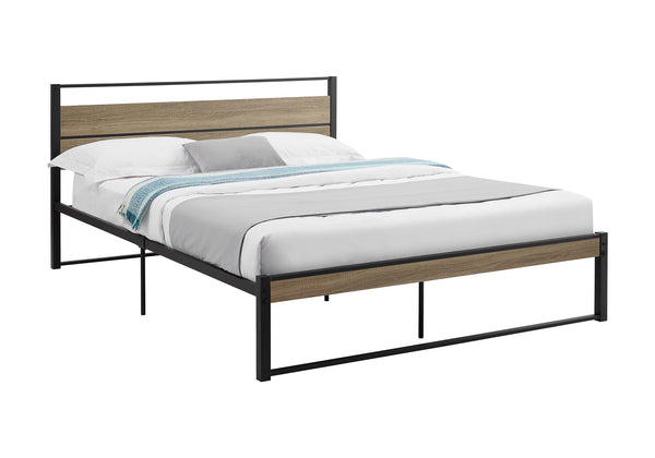 Monarch Specialties Bed, Contemporary Queen Size Platform Frame with Metal Slats and Elegant Wood Accents for Style BLACK,DARK TAUPE 84 L x 62.75 W x 35 H 