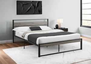 Monarch Specialties Bed, Contemporary Queen Size Platform Frame with Metal Slats and Elegant Wood Accents for Style BLACK,GREY 84 L x 62.75 W x 35 H 