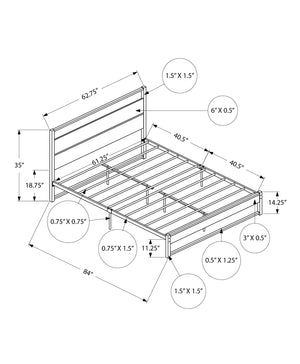 Monarch Specialties Bed, Contemporary Queen Size Platform Frame with Metal Slats and Elegant Wood Accents for Style BLACK,GREY 84 L x 62.75 W x 35 H 