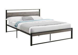 Monarch Specialties Bed, Contemporary Queen Size Platform Frame with Metal Slats and Elegant Wood Accents for Style BLACK,GREY 84 L x 62.75 W x 35 H 