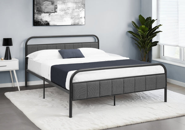 Monarch Specialties Bed, Queen Size Upholstered Platform Frame in Grey Linen Look with Sturdy Black Metal Design & Warranty Default Title  